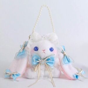Kawaii Japanese Coquette Girl Lolita Japan Bunny Rabbit Purse Faux Pearls Lace